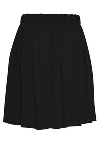 Jupe plissée noire avec taille élastique, confectionnée dans un tissu léger, dotée d'une silhouette fluide et d'une texture lisse.