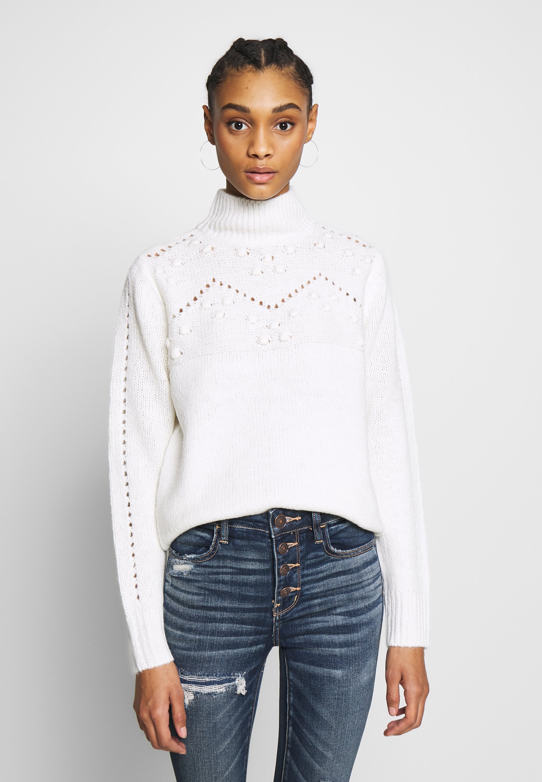 Dorothy Perkins BOBBLEYOKE JUMPER Strikkegenser cream Dorothy Perkins DIAMOND HIGH NECK JUMPER - Strikkegenser - oatmeal