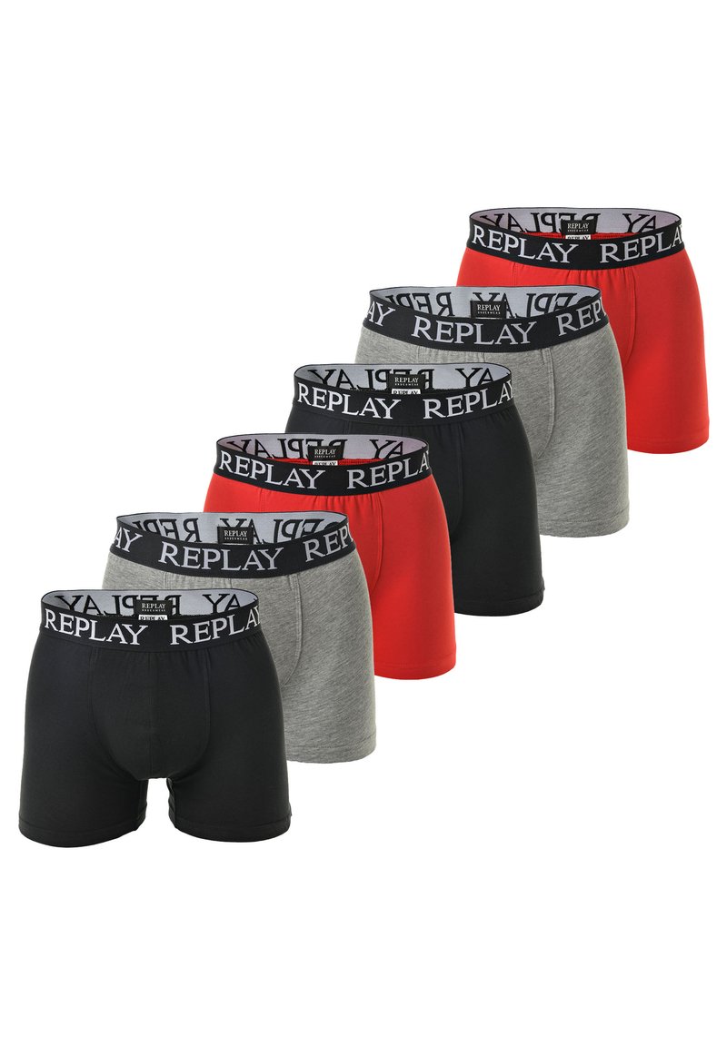 Replay 6ER PACK LOGO EINFARBIG - Calzoncillos - schwarz/grau/rot