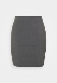 Gonna grigia in tessuto misto cotone elasticizzato, con silhouette aderente e vita elastica per il massimo comfort.
