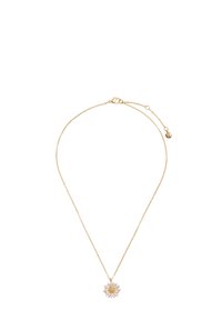 Guldhalsband med en delikat kedja och en prydnad i form av en tusensköna med vita blad och en strukturerad mittdel. Justerbar längd.