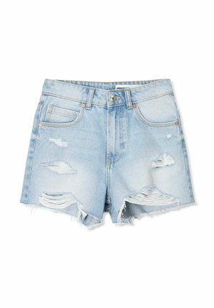 Bershka RIPPED - Denim shorts - light blue denim