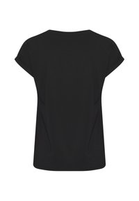 T-shirt noir uni à manches courtes avec un col rond, vu de dos sur fond blanc.