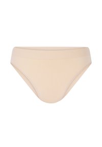 Beige katoenen slip met een soepele textuur, lage taille en brede elastische tailleband. Minimale naden creëren een strakke silhouet.