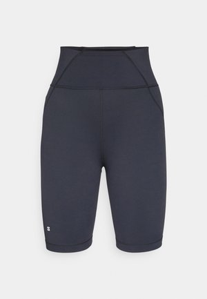 Hoge taille marineblauwe fietsshorts gemaakt van rekbaar materiaal, met platte naden en een klein logo op het linkeronderbeen.