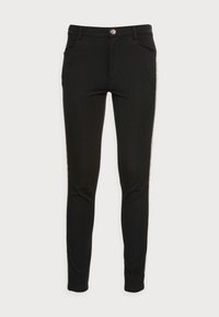 Svarta leggings med slim fit, med framfickor, silverknappstängning och metalliska sidosträck.