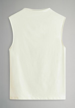 Sleeveless cream tank top made of smooth fabric. Features a round neckline and clean hem with no additional detailing.