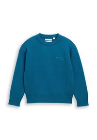 Türkise Sweatshirt aus weichem Stoff, mit Rundhalsausschnitt, gerippten Bündchen und Saum, mit dezentem "NONSTOP FUN"-Druck auf der Brust.