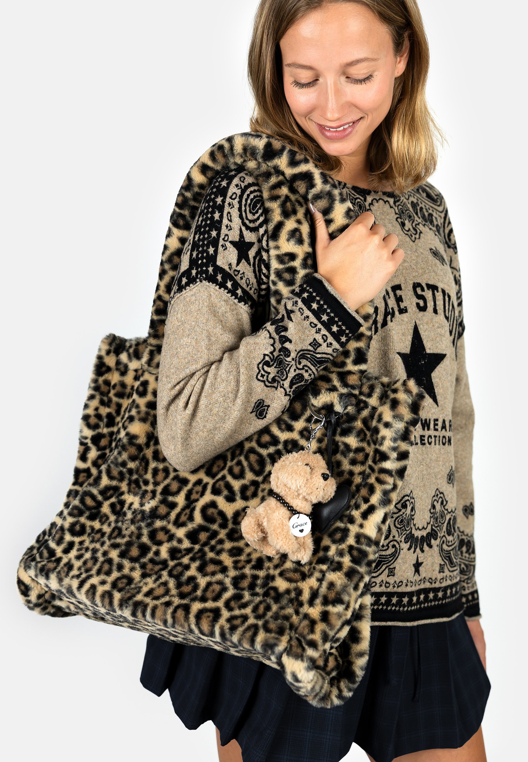 Leopard Leo Fell Tasche Grace LEO MIT HUND Shopping Bag Camel Zalando