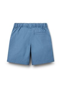 Blauwe katoenen shorts met een elastische tailleband, voorzien van een achterzak, rechte snit en een gladde textuur.