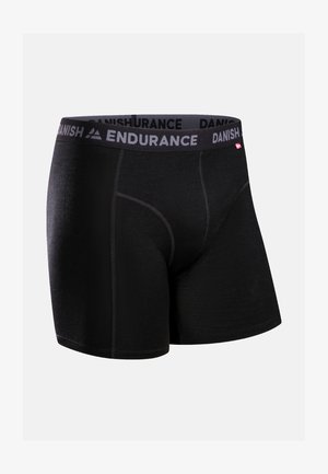 Mustat boxerit, jotka on valmistettu joustavasta materiaalista. Niissä on brändätty elastinen vyötärö, jossa on teksti "DANISH ENDURANCE" sekä kontrastiväriset ompeleet.