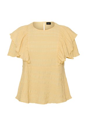 Zizzi, BLUSE MIT GESMOKTER TEXTUR UND RÜSCHENÄRMELN - Blouse - gelb