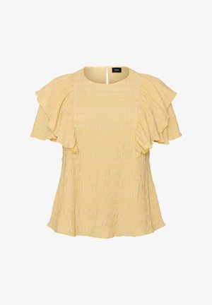Zizzi, BLUSE MIT GESMOKTER TEXTUR UND RÜSCHENÄRMELN - Μπλούζα - gelb