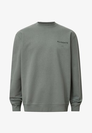 Grågrön sweatshirt med rund halsringning, långa ärmar, ribbade mudd och en liten "ALLSAINTS"-logotyp på bröstet. Slätt bomullsmaterial.