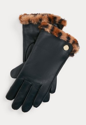 FAUX-FUR-LINED SHEEPSKIN TECH GLOVES - Gants - black
