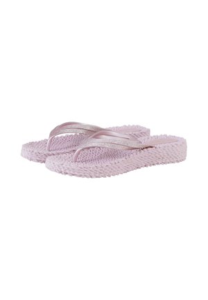 Purple textured platform flip-flops with glittery straps, designed for casual wear.
