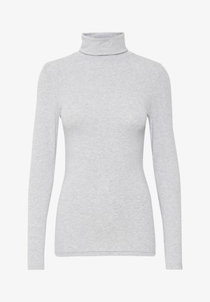 Lichtgrijze coltruiker met lange mouwen, gemaakt van zachte, elastische stof. Heeft een getailleerd ontwerp en minimale naden voor een gladde uitstraling.