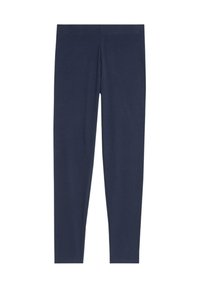 Leggings blu navy realizzati in un materiale misto cotone elastico. Texture liscia con una cintura allargata ed elastica e senza cuciture visibili.