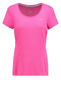 Rosa Nike Dri-FIT t-shirt med kort ärm, med rundad halsringning och meshstruktur för andningsförmåga. Silverfärgad logga på framsidan.