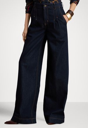 PLEATED HIGH-RISE WIDE-LEG JEAN - Jeans baggy - dark blue