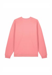 Sweat-shirt en coton rose clair. Présente un col rond ainsi que des poignets et un ourlet côtelés. Coupe décontractée avec épaules tombantes et sans motifs.