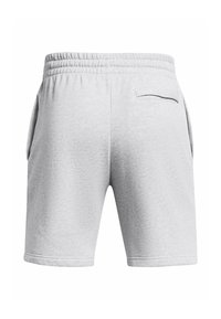 Ljusgrå bomullsshorts med elastisk midja, sidofickor och bakficka. Slät textur och design som når knäna.