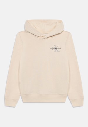 Bežová mikina s kapucňou vyrobená z bavlny, s predným logom v sivej farbe. Pružné manžety a lem, s jemne štruktúrovaným povrchom.