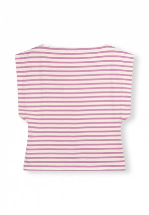 Top accorciato in morbido tessuto con righe orizzontali rosa e bianche, scollatura rotonda e maniche larghe con una vestibilità rilassata.