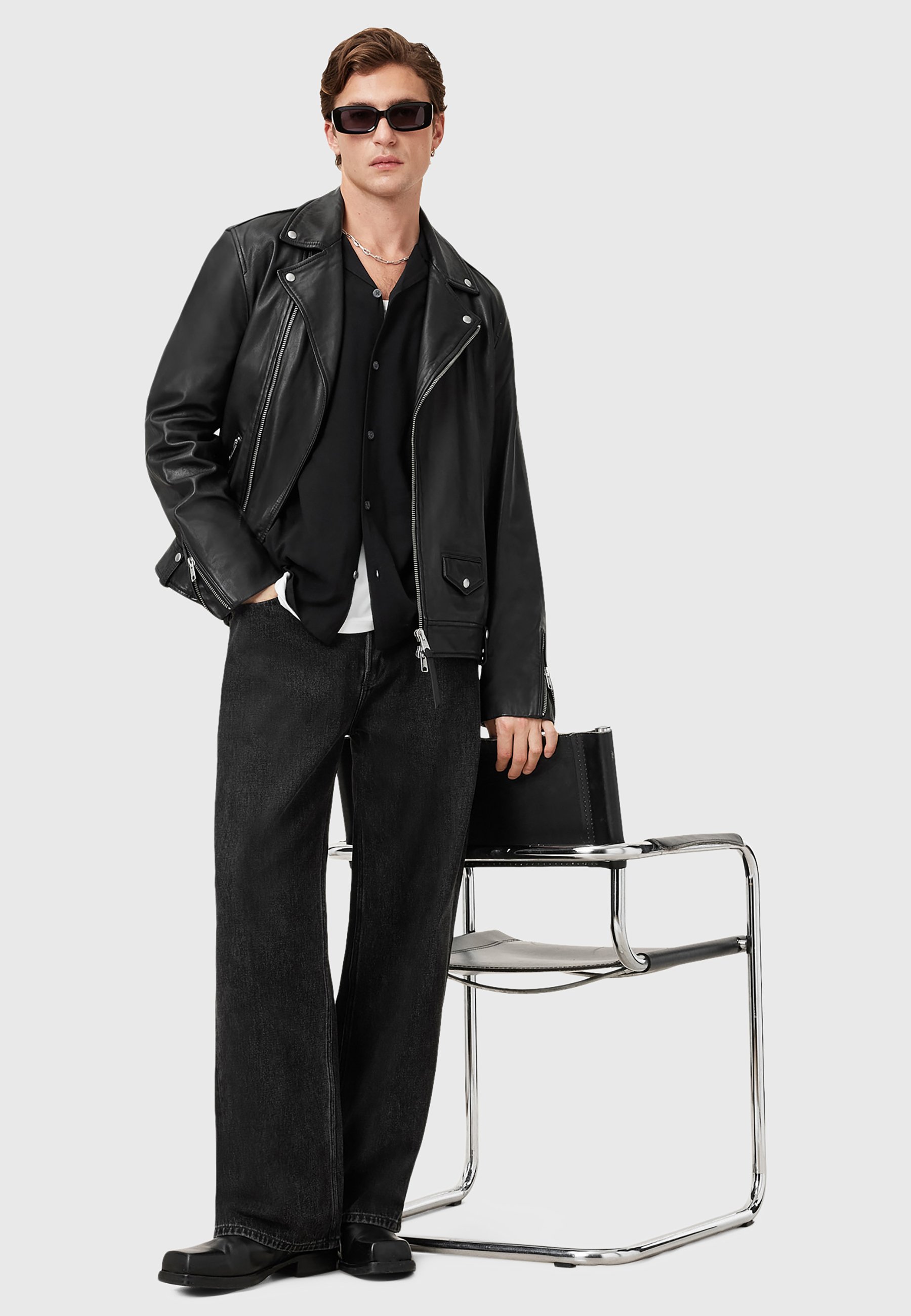 AllSaints MILO BIKER - Leather jacket - black - Zalando.co.uk