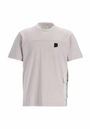T-shirt a maniche corte in cotone grigio chiaro, con pannello testurizzato, patch logo nero e tasca laterale con chiusura a scatto.