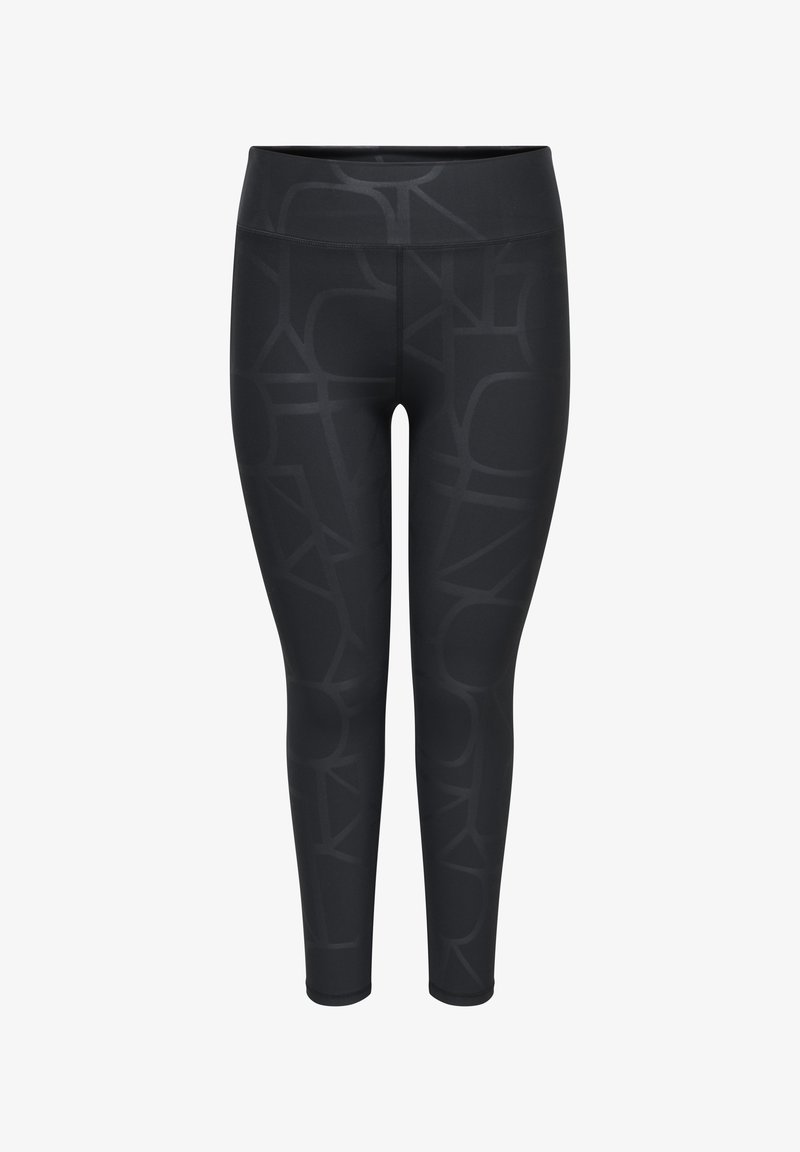Leggings noirs taille haute avec des motifs géométriques abstraits subtils et des jambes longues et ajustées.