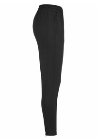 Schwarze Sporthosen mit schmaler Passform, elastischem Bund, Reißverschlusstasche und glatter Textur. Entworfen für Komfort und Flexibilität.