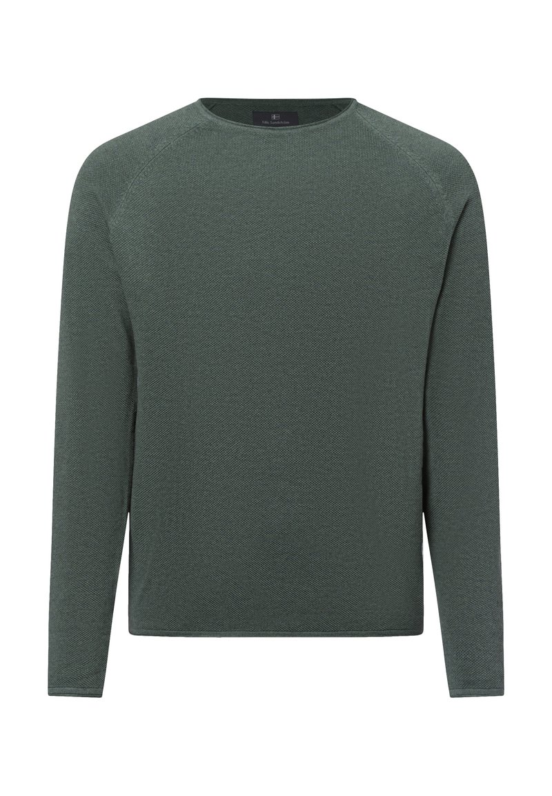 Langarmshirt in donkergroen, met een gestructureerd breipatroon, ronde halslijn en raglanmouwen. Zacht, ademend materiaal.