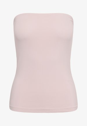 Top ajustado sin tirantes para mujer en color rosa claro con tela suave y escote recto.