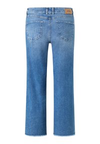 Lichtblauwe straight-leg jeans van denim. Bevat een medium hoge taille, dubbele achterzakken en een rafelige zoom aan de onderkant. Logo patch op de tailleband.