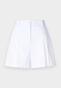 Shorts en coton blanc avec une fermeture à bouton, dotés de plis à l'avant, coupe droite et bords ourlés.