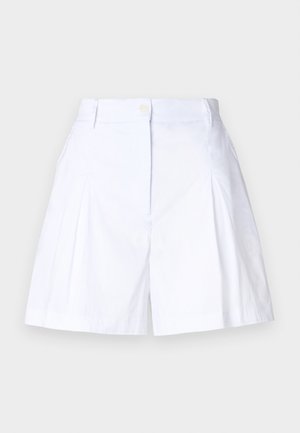 Hvite bomullsshorts med knappestilling, med folder foran, rett snitt og hemmede kanter.
