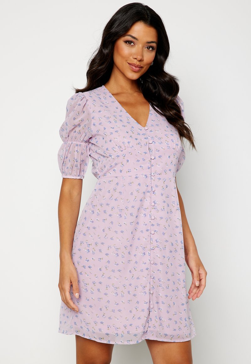 Bubbleroom PUFF SLEEVE PRINTED SHORT DRESS - Košilové šaty - lilac