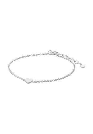 Strieborný náramok s retiazkou so sivým srdiečkovým príveskom a nastaviteľným zapínaním na bielom pozadí.