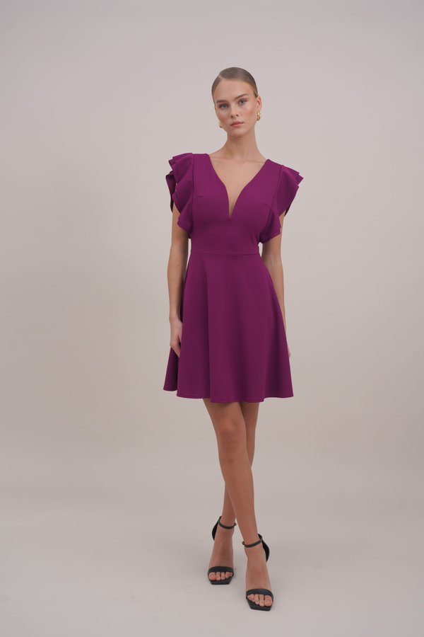 RUFFLE SLEEVE MINI DRESS - Cocktail dress / Party dress - plum