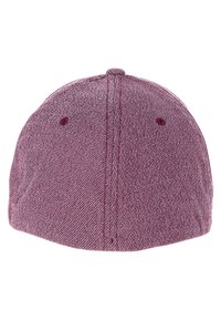 Kastanjefarvet caps med et tekstureret stof, der har et subtilt diagonalt mønster, en afrundet form og to ventilationshuller på toppen.