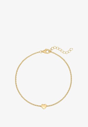 Kuldtooni käekett, mis sisaldab peent ketti ja väikest südame ripatsit, löökmeklassiga ja reguleeritava ketipikendusega.