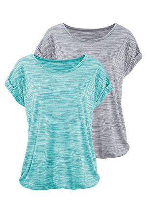 Beach Time, 2 STÜCK - Print T-shirt - mint-meliert+grau-meliert