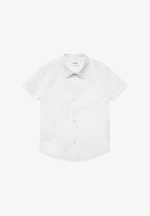 Witte korte mouw blouse met knopen, kraag, vijf knopen aan de voorkant en een s.Oliver label aan de binnenkant van de kraag.