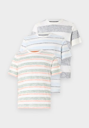 Jack & Jones JJBIRK STRIPED TEE CREW NECK 3 PACK - Print T-shirt - cloud dancer/iceberg/skycaptain