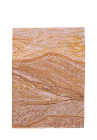 Arazzo in cotone con motivi astratti a onde in tonalità di arancione, beige e rosa, arricchito da dettagli di pennellate testurizzati.