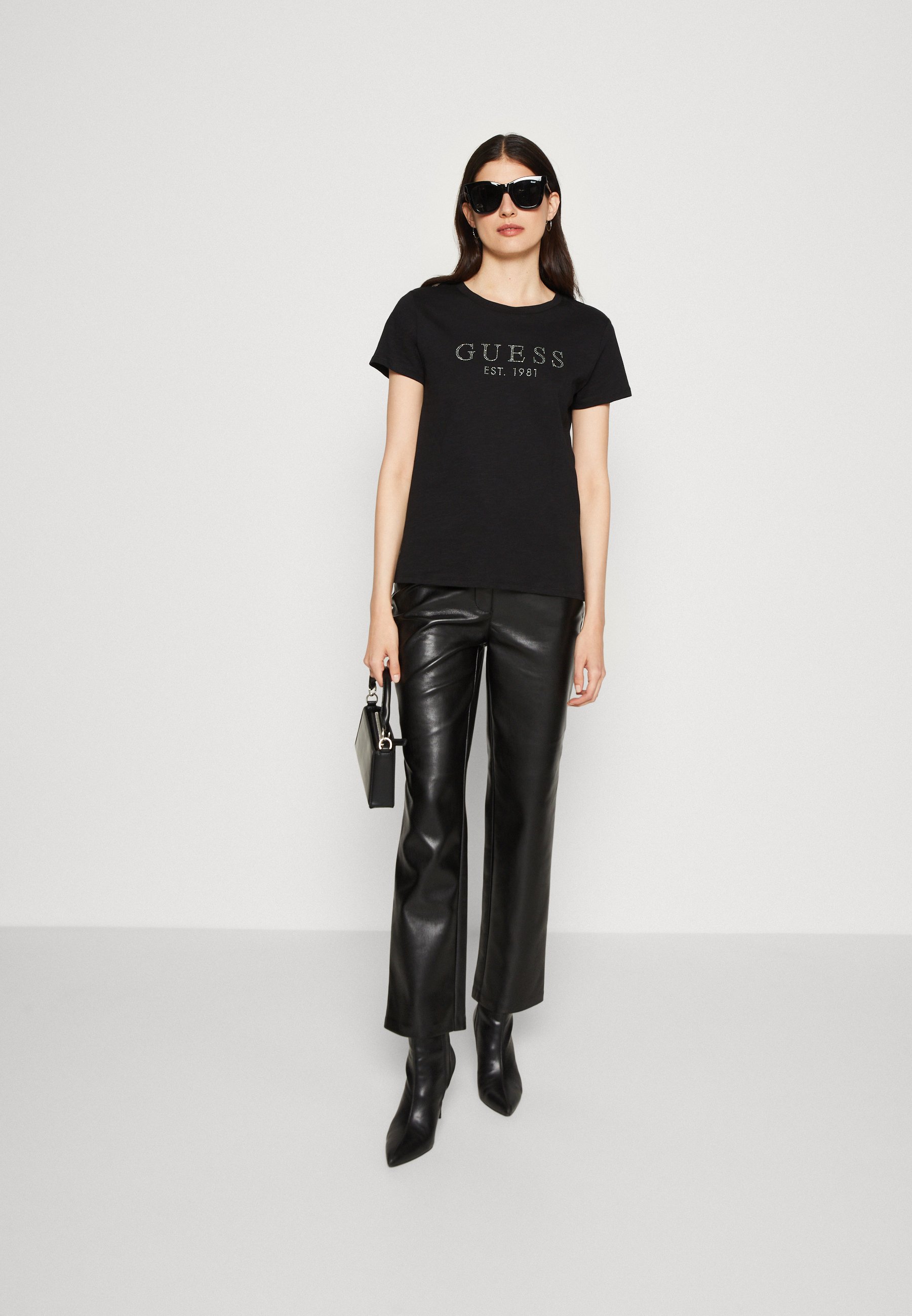 売れ筋商品|||ゲス Tシャツ レディース トップス SS 1981 EASY  - Print T-shirt - jet black Guess 1981 CRYSTAL EASY TEE - T-Shirt print - jet black