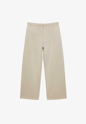 Beige wijde sweatpants van zachte stof, met een elastische tailleband met trekkoord en subtiele stikdetails.
