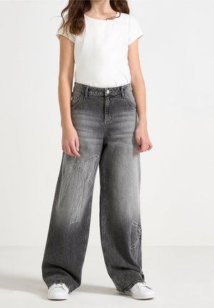 VEGA WIDE LEG WITH EMBROIDERY - Straight leg -farkut - grey