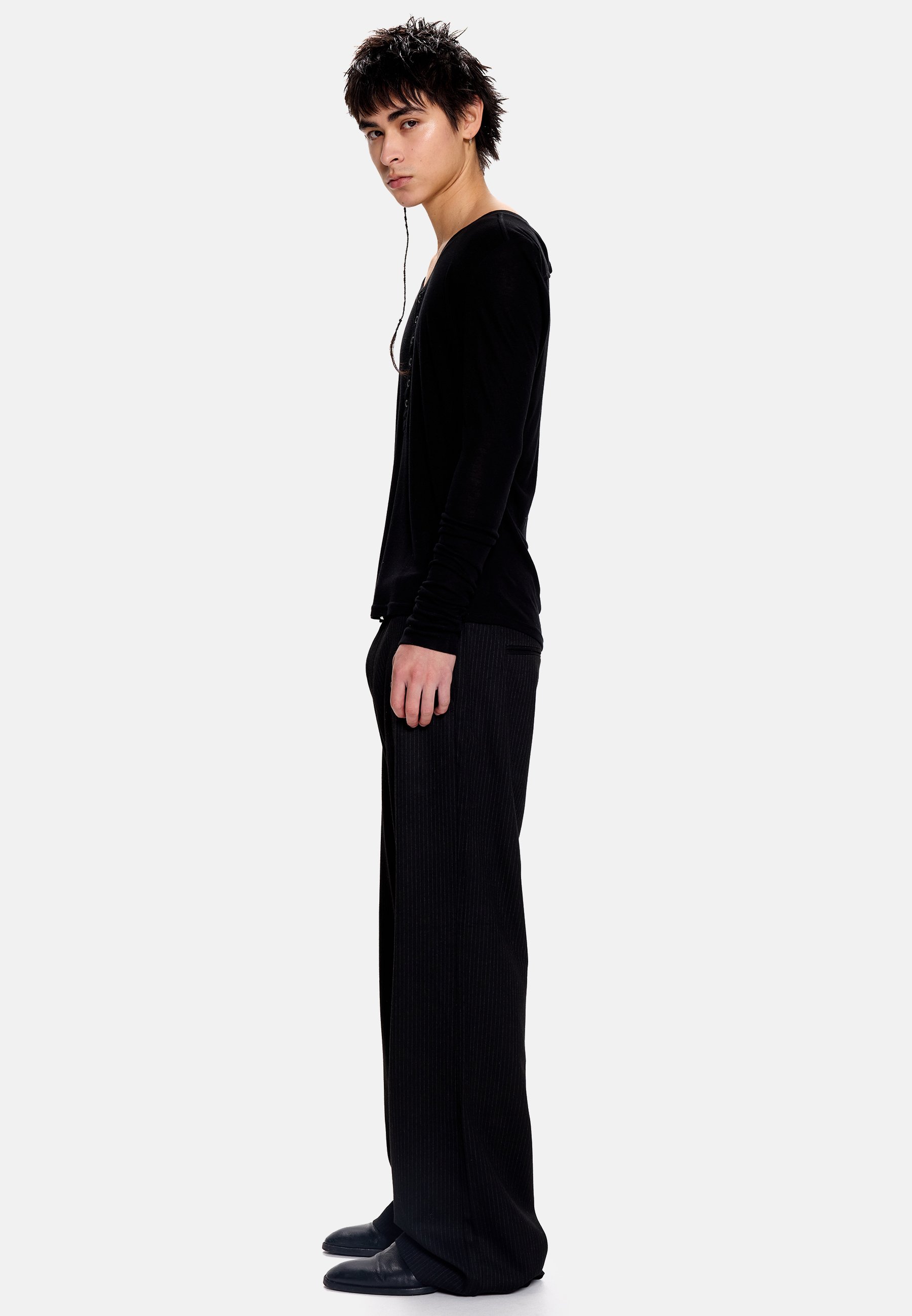 Jaded London PINSTRIPE STACKED STRAIGHT - Trousers - black